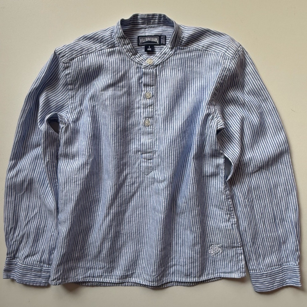 Vilebrequin Boys Blue & White Long-Sleeve Button Down Linen/Cotton Shirt - 8